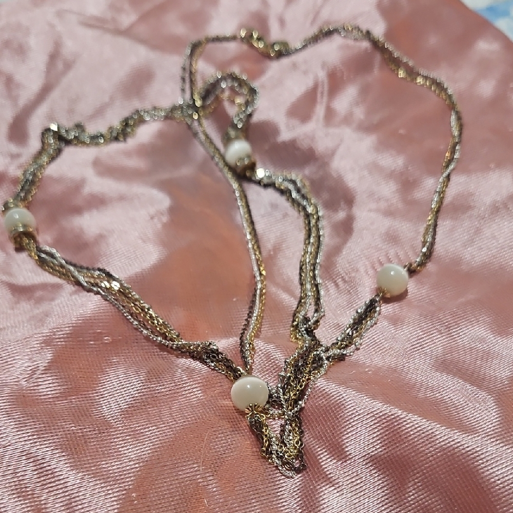 LOFT Elegant Gold and Silver Necklace with Pearl Accents
